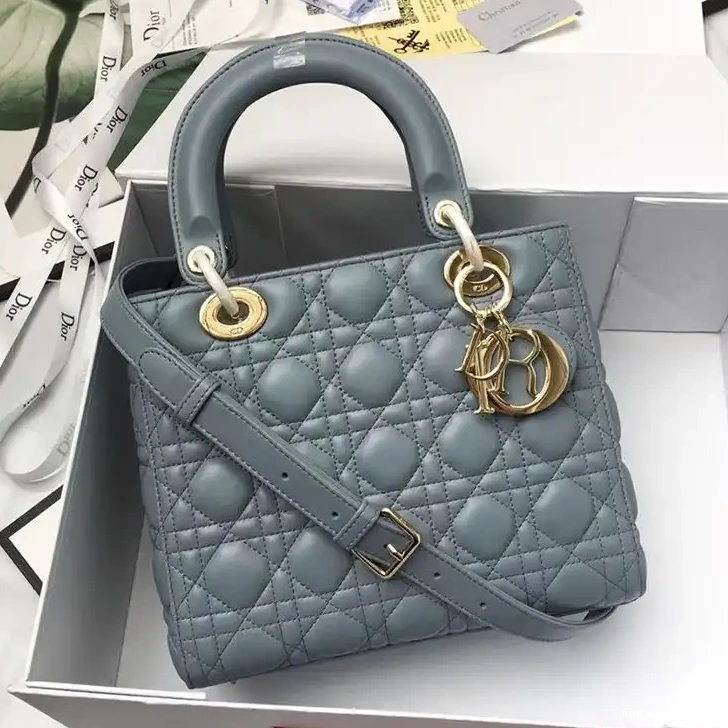 Sky Dior Gold Bag Blue Lambskin Medium Cannage Lady 0422 Luxury